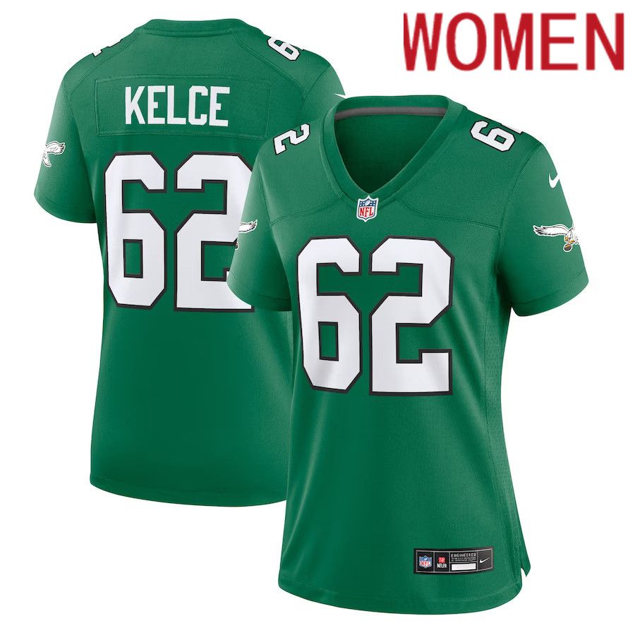 Women Philadelphia Eagles #62 Jason Kelce Nike Kelly Green Alternate Player Game NFL Jersey